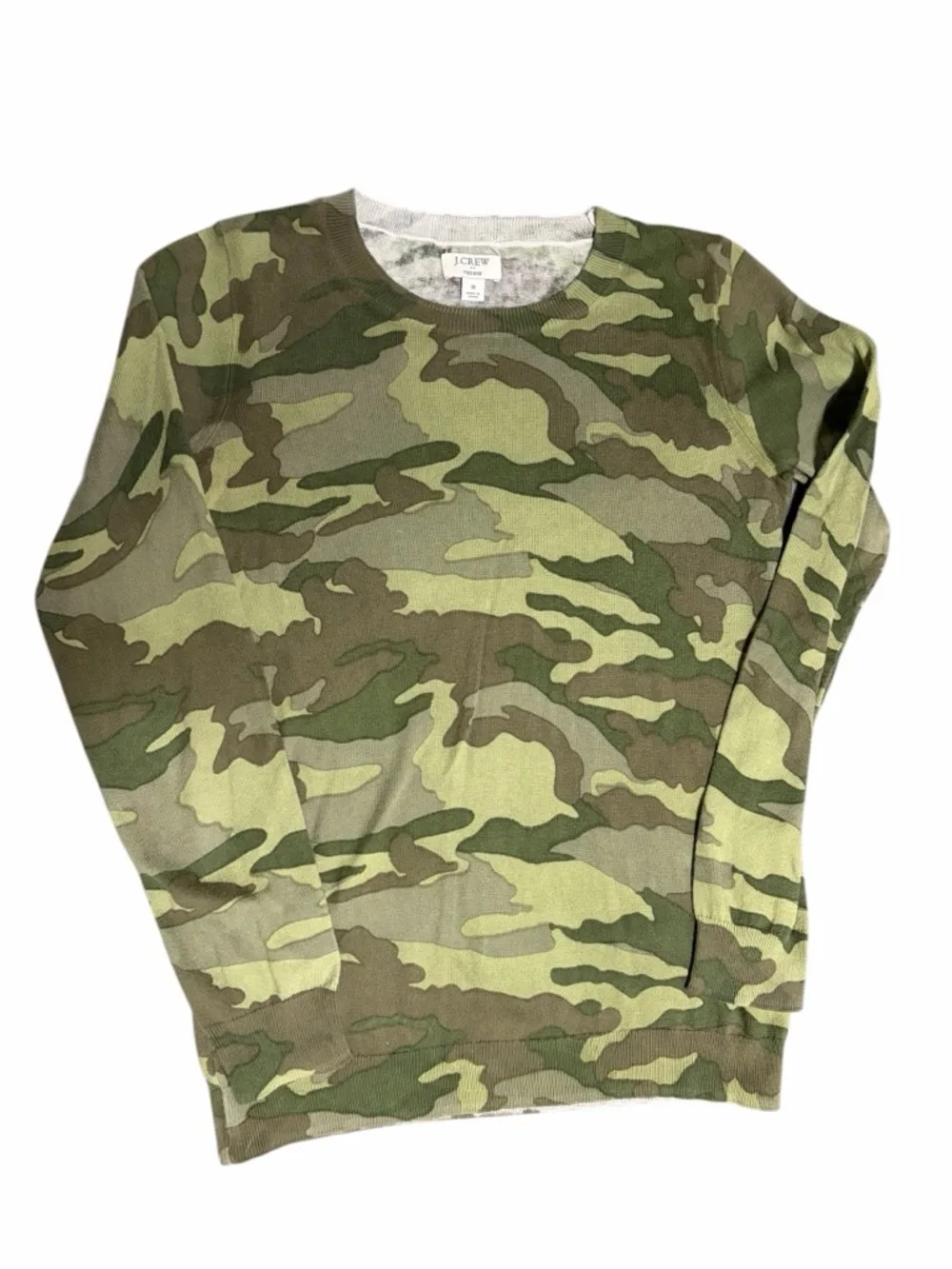 J. Crew Olive Brown Camo Long Sleeve Top Small Crewneck Casual Lightweight